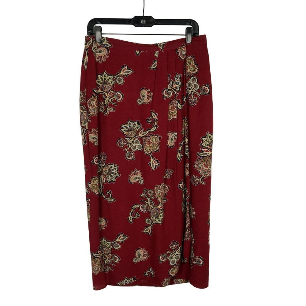 Vintage 80's Norton McNaughton Red Floral Paisley Rayon Skirt